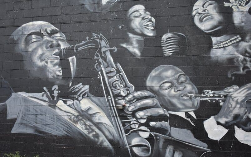 Obraz przedstawiający muzyków jazzowych