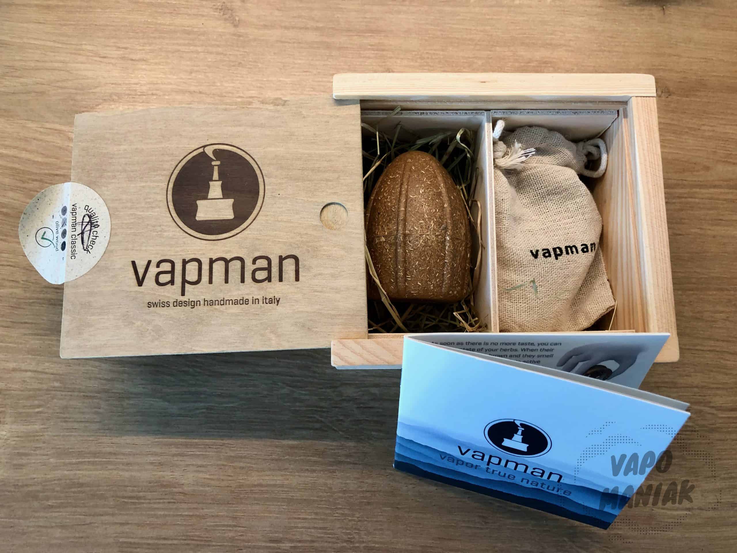 Vapman Vaporizer otrzymujemy w ekologicznym, drewnianym pudełku.